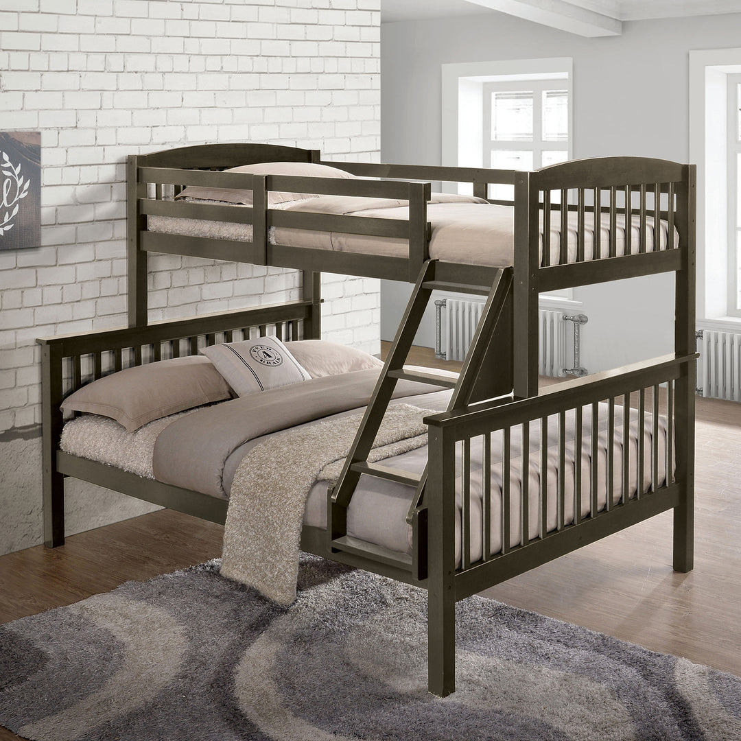 Transition Twin Full Gray Bed With Slat Design & Angled Ladder