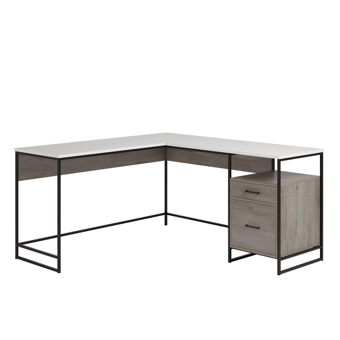 Contemporary Brown Finish L-Shaped Desk Computer Desk With Drawers