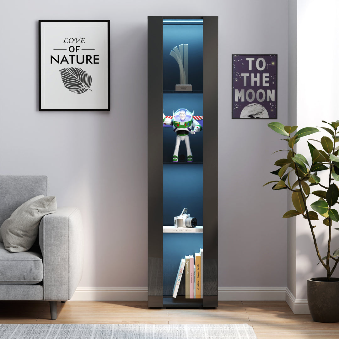 Black Side Cabinet With Aluminum Strip Lamp Large Storage Space