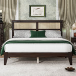 Load image into Gallery viewer, Queen Size Solid Wooden Bed with Rattan Headboard
