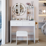 Load image into Gallery viewer, 17&#39; Round LED Mirror Vanity Table With Cushioned Stool
