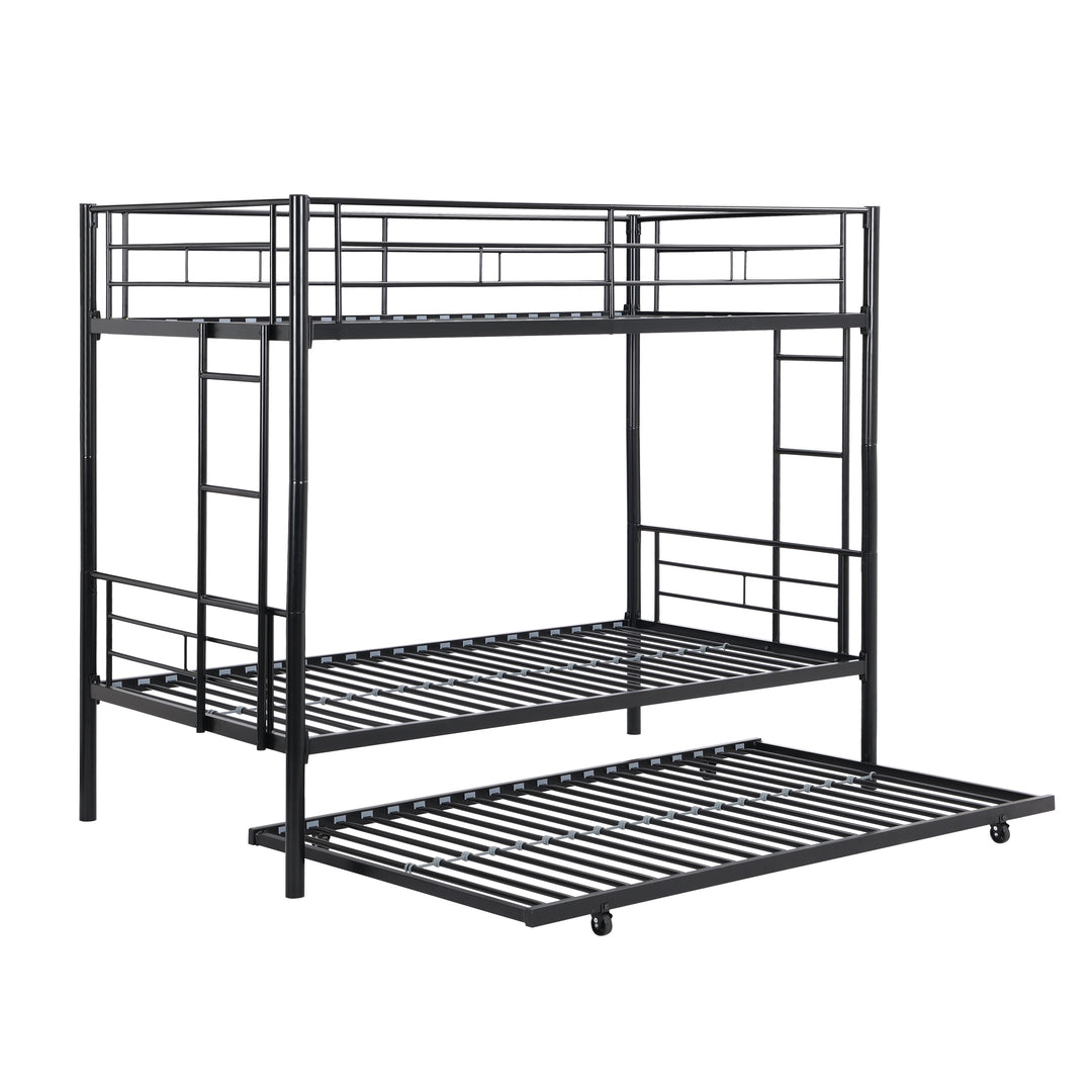 Modern Twin Over Twin Metal Bunk Black Bed with Trundle