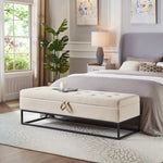 Load image into Gallery viewer, 58.6&#39; Bed Bench Metal Base with Storage Beige Velvet

