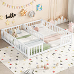Load image into Gallery viewer, Double Twin Floor White Bed with Fence &amp; Guardrails
