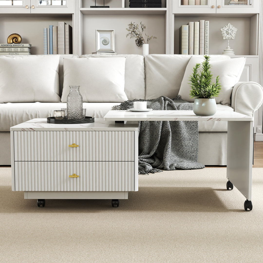 Extendable Coffee Table with with 2 Drawers and with 6 Wheels