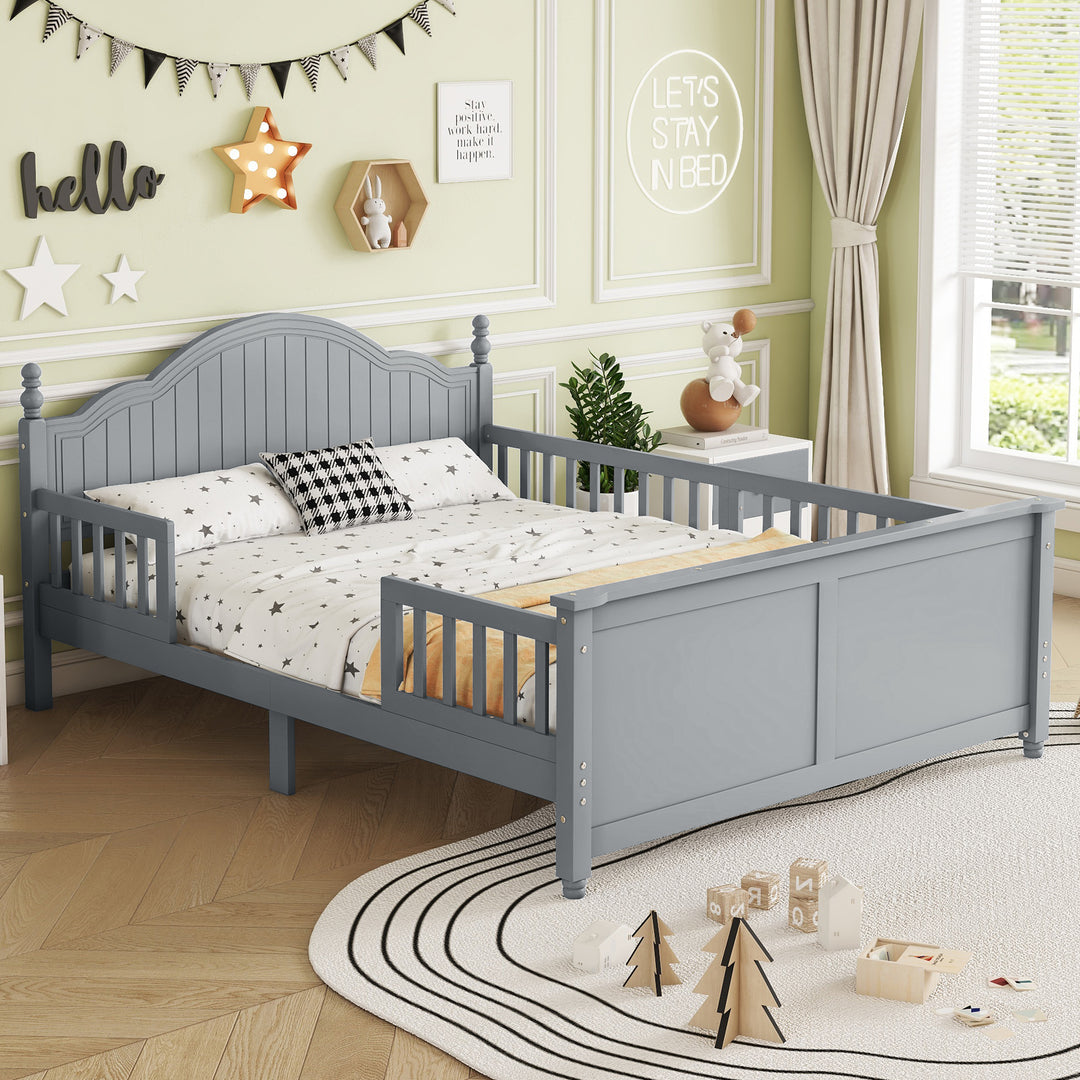 Wood Full Platform Gray Kids Bed with Headboard & Footboard