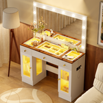 Load image into Gallery viewer, Modern 43.3&#39; White Vanity Desk with Large Mirror &amp; 3 Color Lighting Modes
