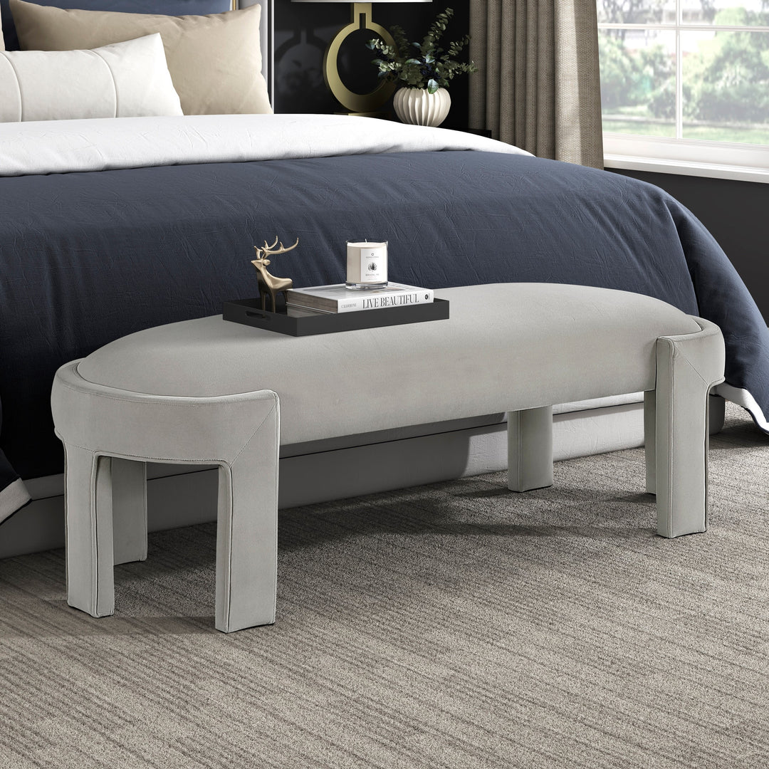 Stylish Upholstered Bench Taupe Velvet Fabric Foam Cushioned Seat