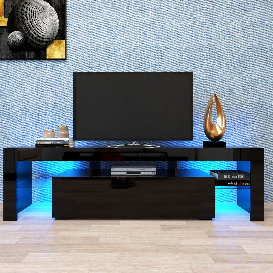 Modern 20 Colors LED Black TV Stand w/Remote Control Lights