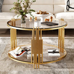 Load image into Gallery viewer, Modern 31.5&#39; Asymmetrical Metal Glass Coffee Table
