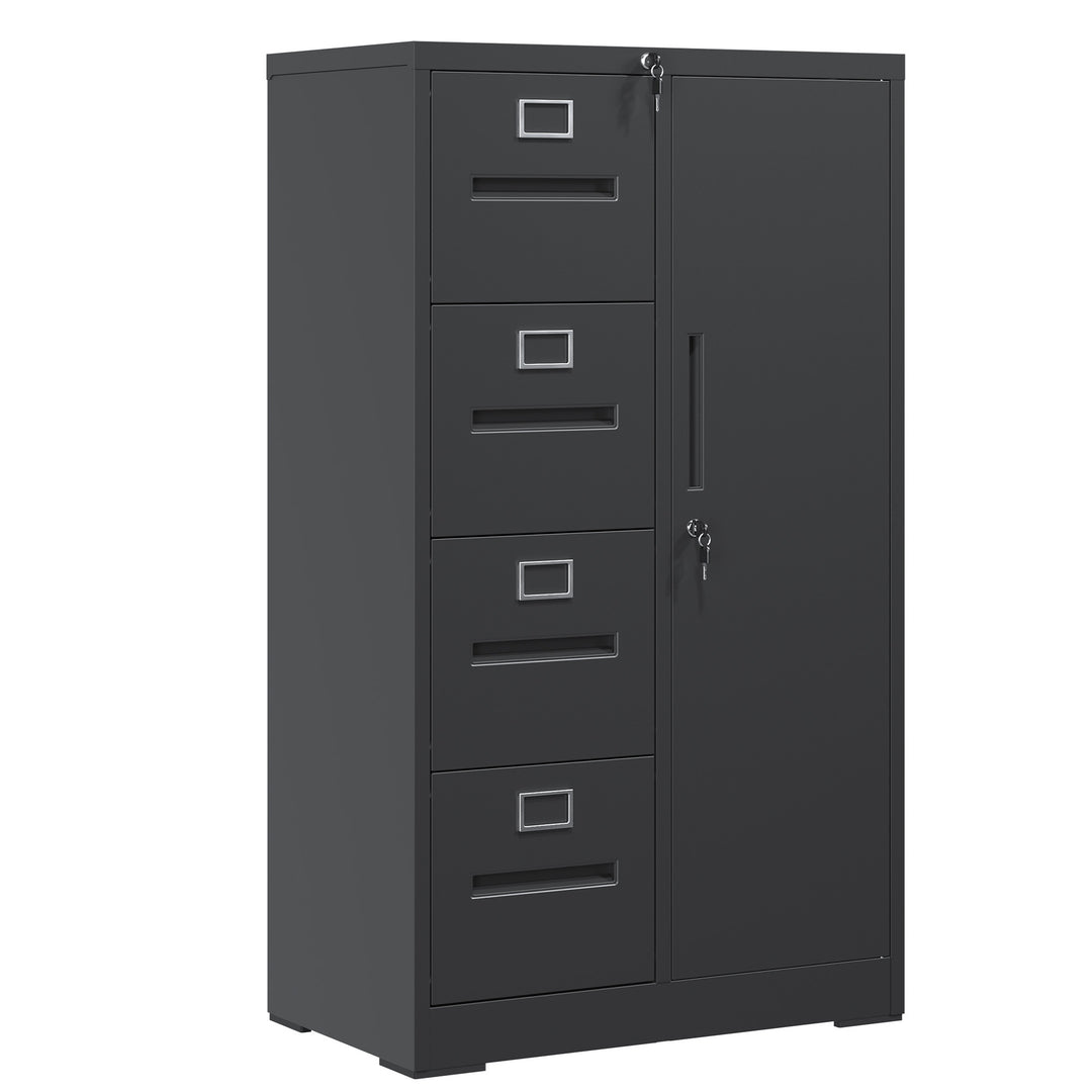 Sleek Black Metal Storage Vertical Filing Cabinet with Lock