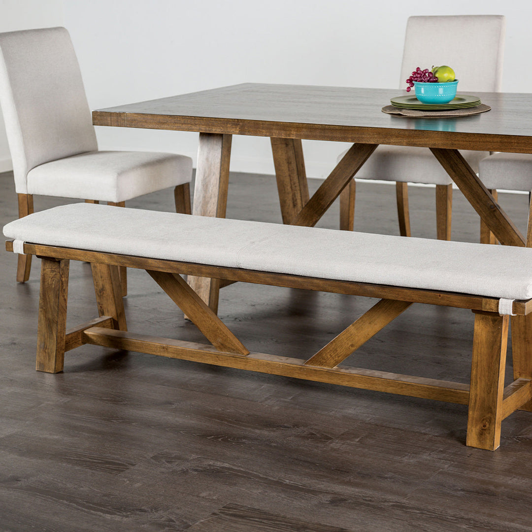 Modern Seat Brown And White Finish Upholstery Bench With Cushion