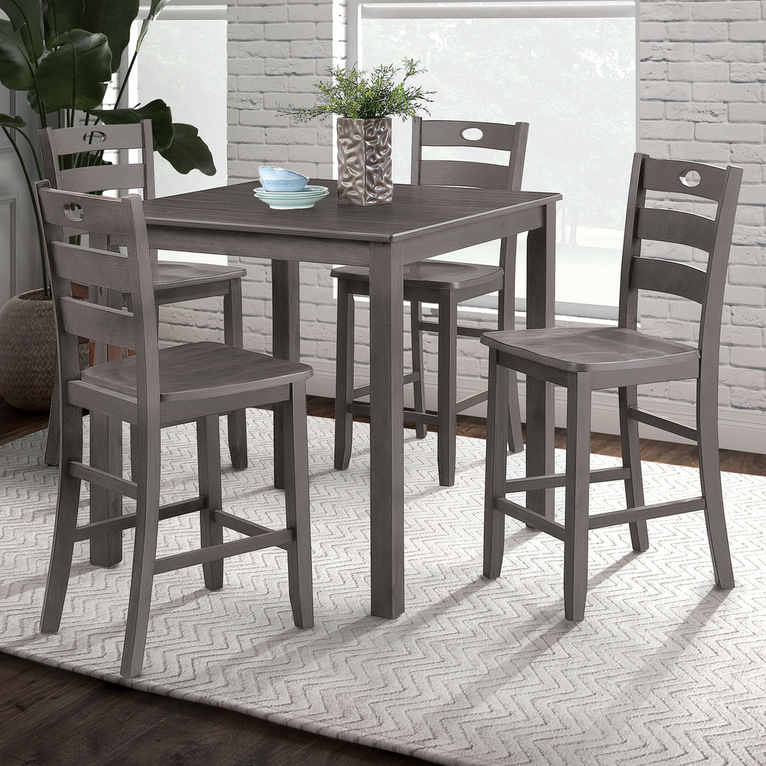 Gray Finish 5pc Dining Table Set 1x Counter HT. Table 4x Slat Back Chairs