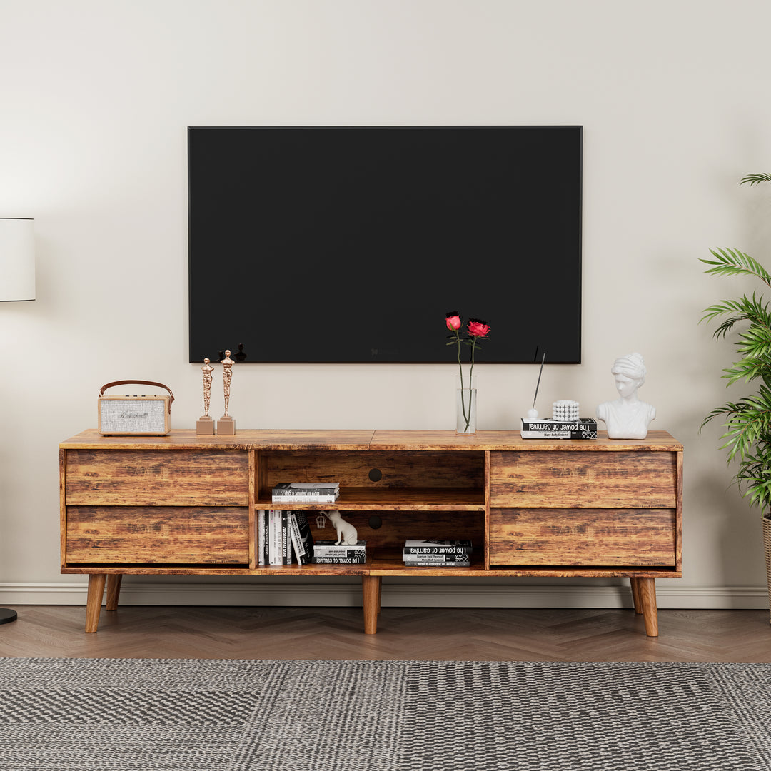 63 Inch Brown TV Stand Features Vintage-style and Bevel Design