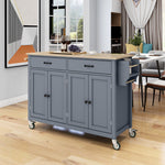Load image into Gallery viewer, Solid Wood Top Locking Wheels Grey Blue Kitchen Island Cart
