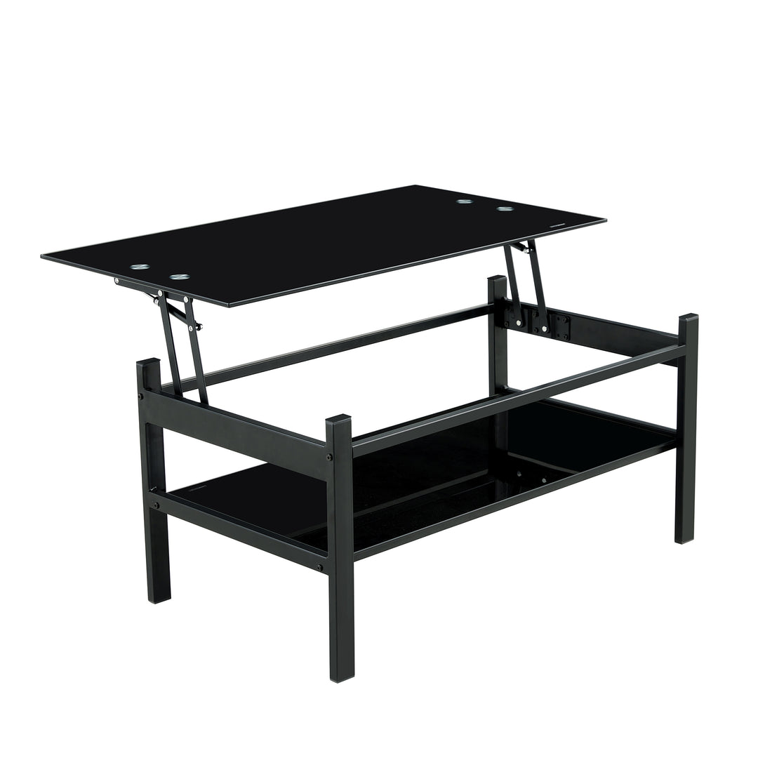 Modern Simple Lift Top Coffee Table with 2-Layer Tempered Glass