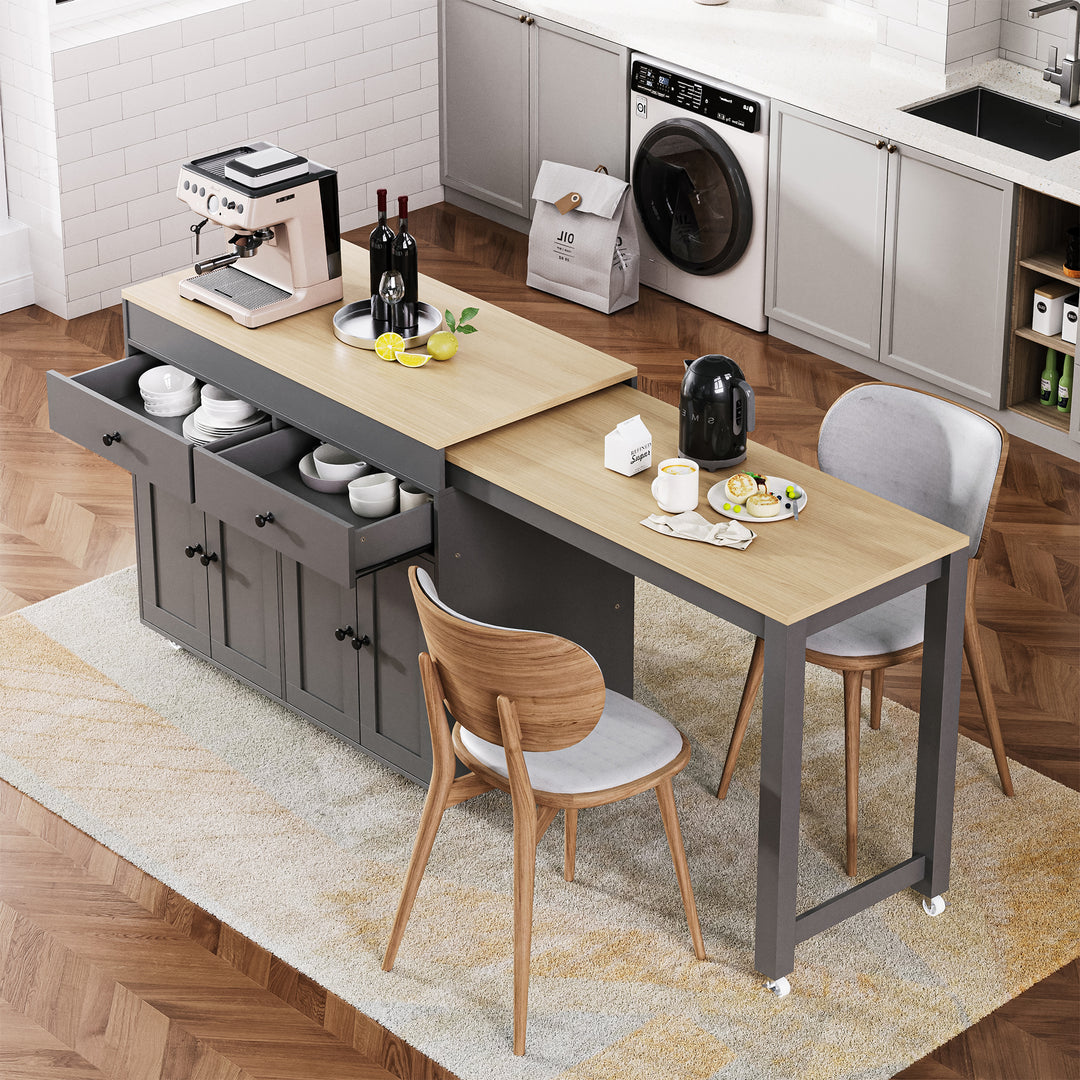 74.5 inch Grey Kitchen Island with Extendable Dining Table