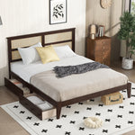 Load image into Gallery viewer, King Size Bed with Rattan Headboard Two Storage Drawers
