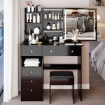 Load image into Gallery viewer, 37&#39; Middle Size Left Drawer Desktop Vanity Table + Cushioned Stool
