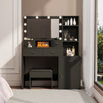 Load image into Gallery viewer, Black Makeup Vanity With A Mirror Is Equipped With A Hair Dryer Rack
