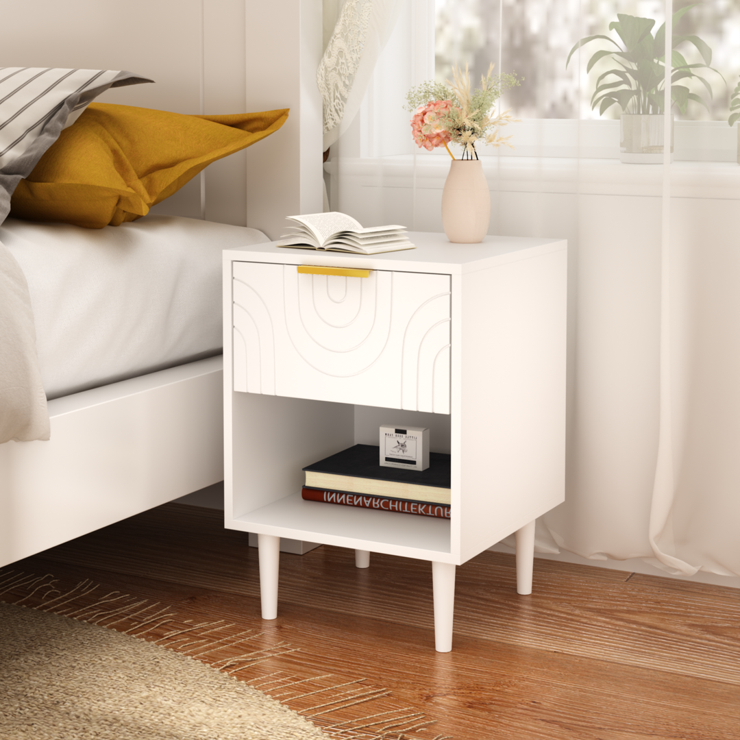 22.83'' H Modern White Nightstand with One Drawer and Open Shelf