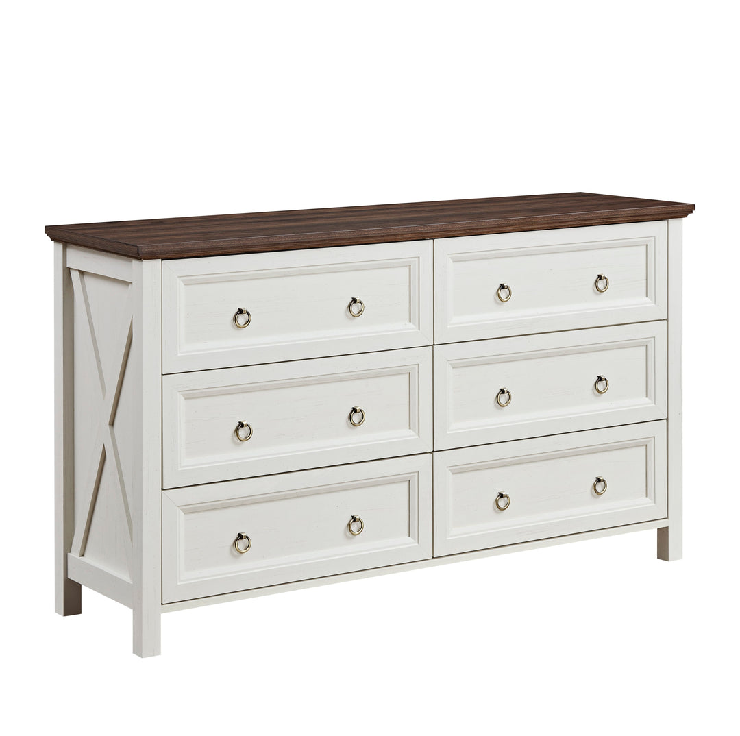 Farmhouse Wood Rustic Wide 6 Drawers Dresser