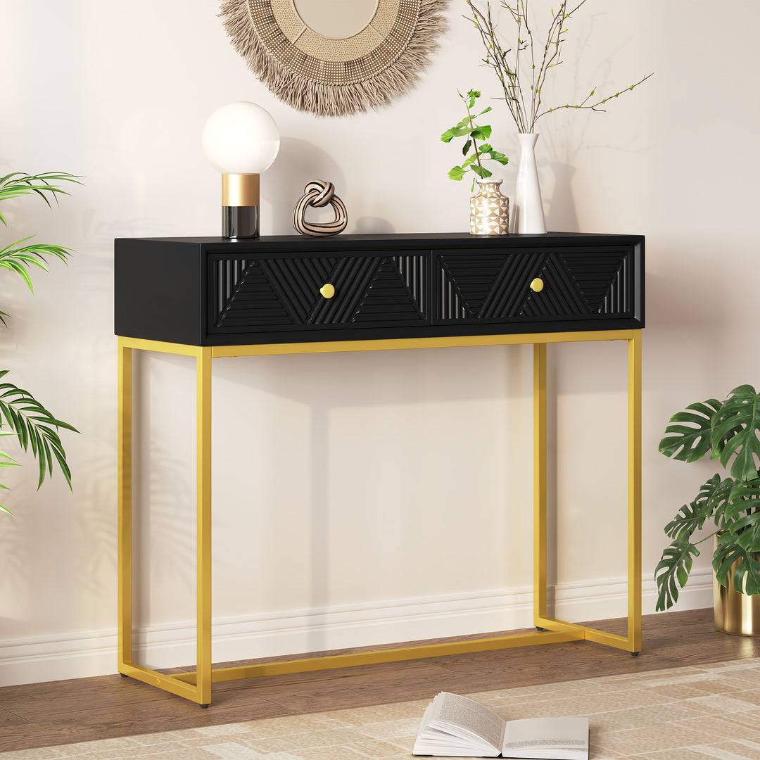 Modern Sleek Stripe Design Narrow Console Table with Storage