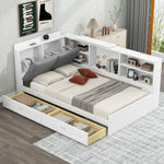 Load image into Gallery viewer, Wood Twin Size platform bed with Storage Headboard Shelves and 2 Drawers
