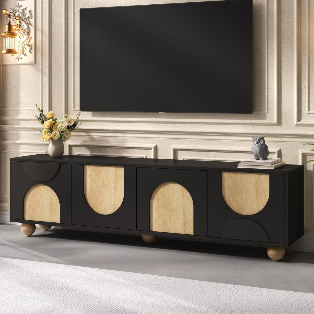 Cream Style Farmhouse Black TV Stand with Cable Holes for TVs up to 75'