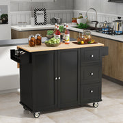 Rolling Mobile Black Kitchen Island with Solid Wood Top & Locking Wheels