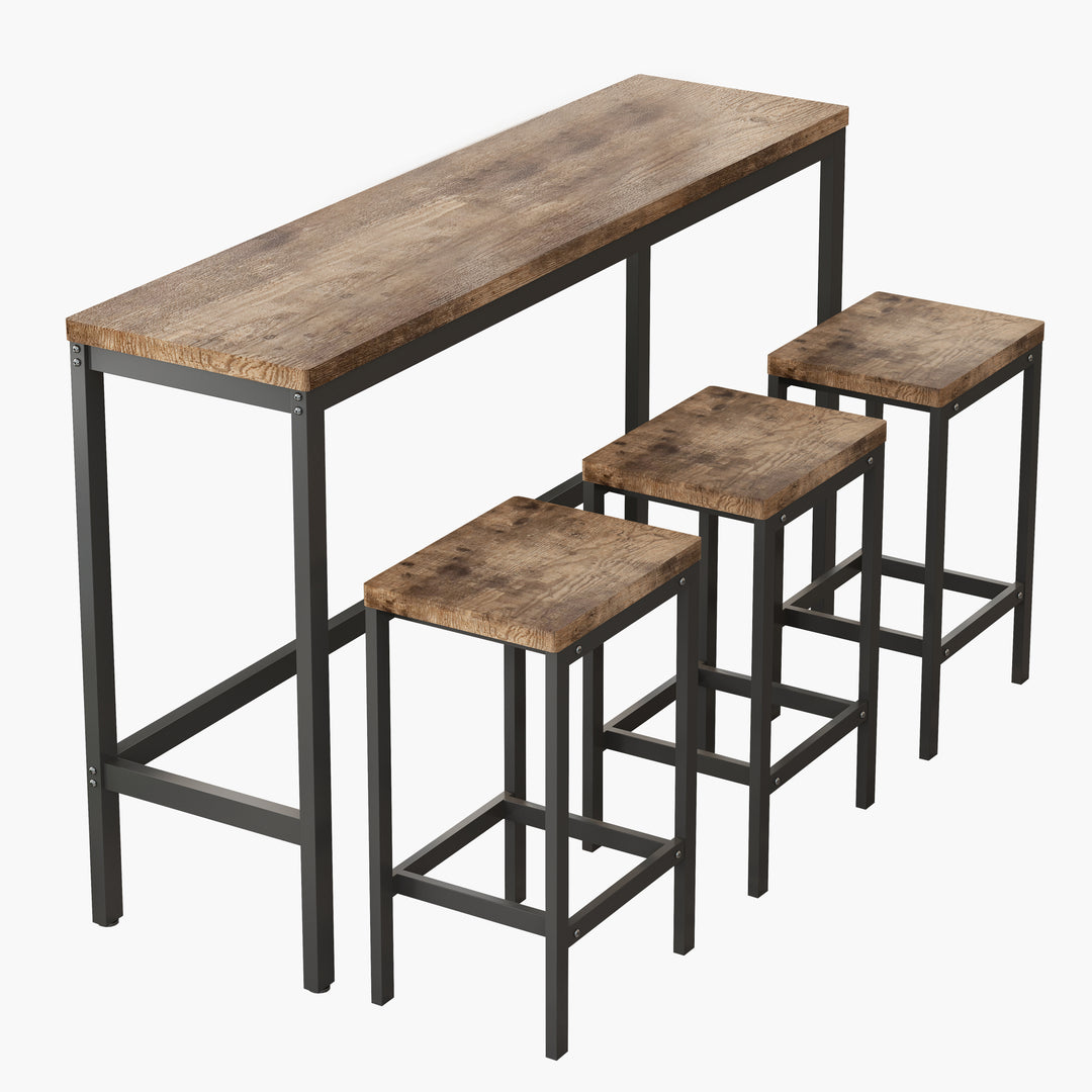 Modern Long Dining Table Set with 3 Stools