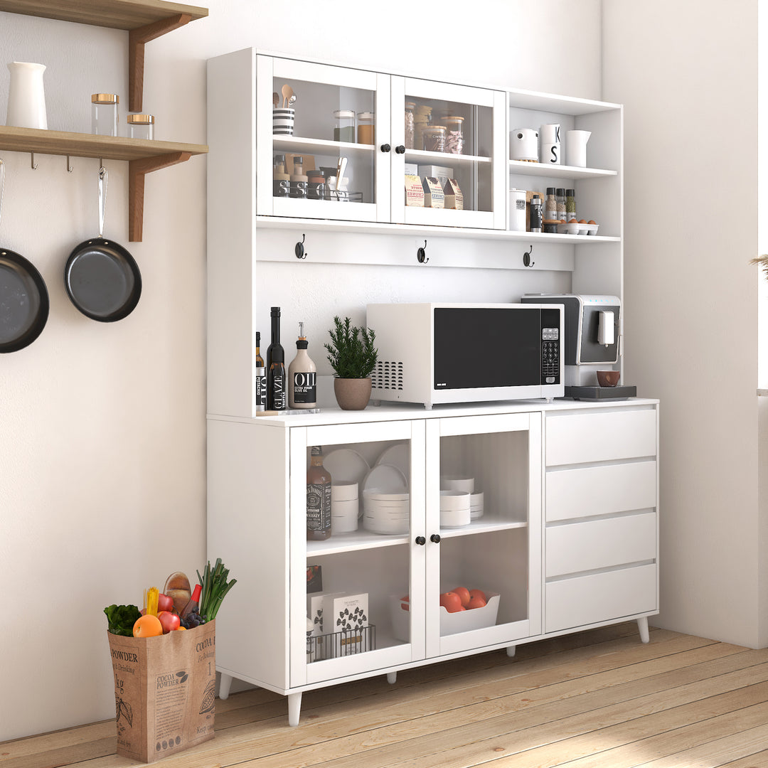 63' W Large Pantry Cabinets Storage Kitchen Cupboard with 4 Doors & Microwave Shelf