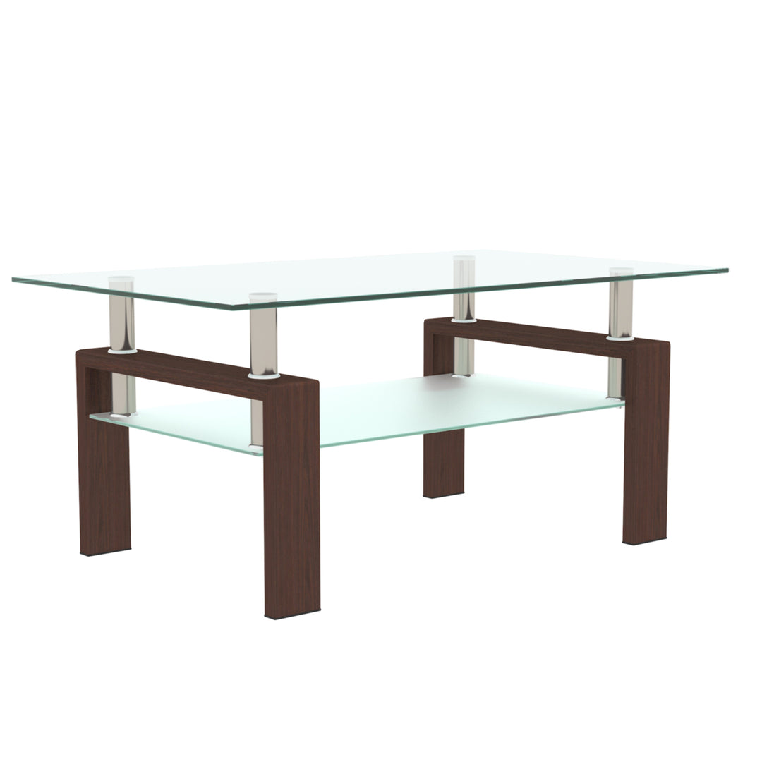 Rectangle Walnut Glass Coffee Table Modern Side Center Table