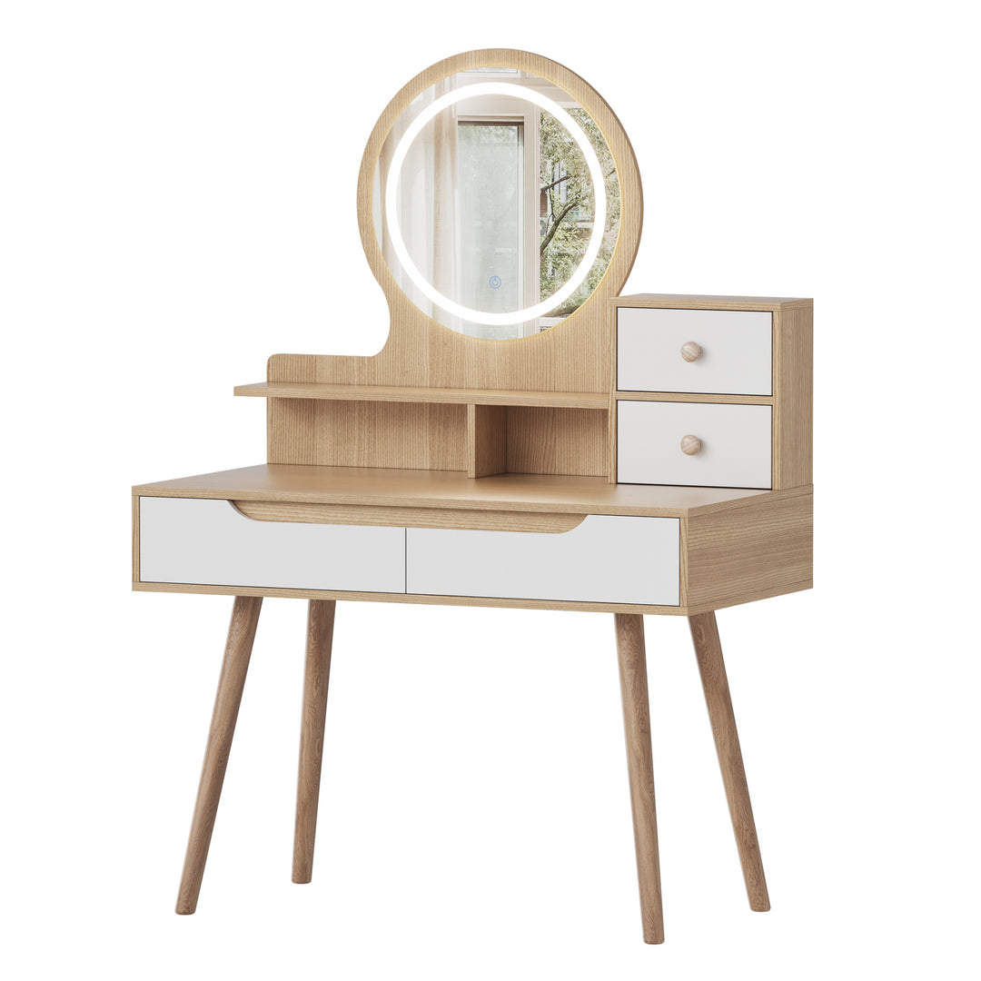 Elegant Makeup Vanity Desk with Adjustable Lighted Mirror