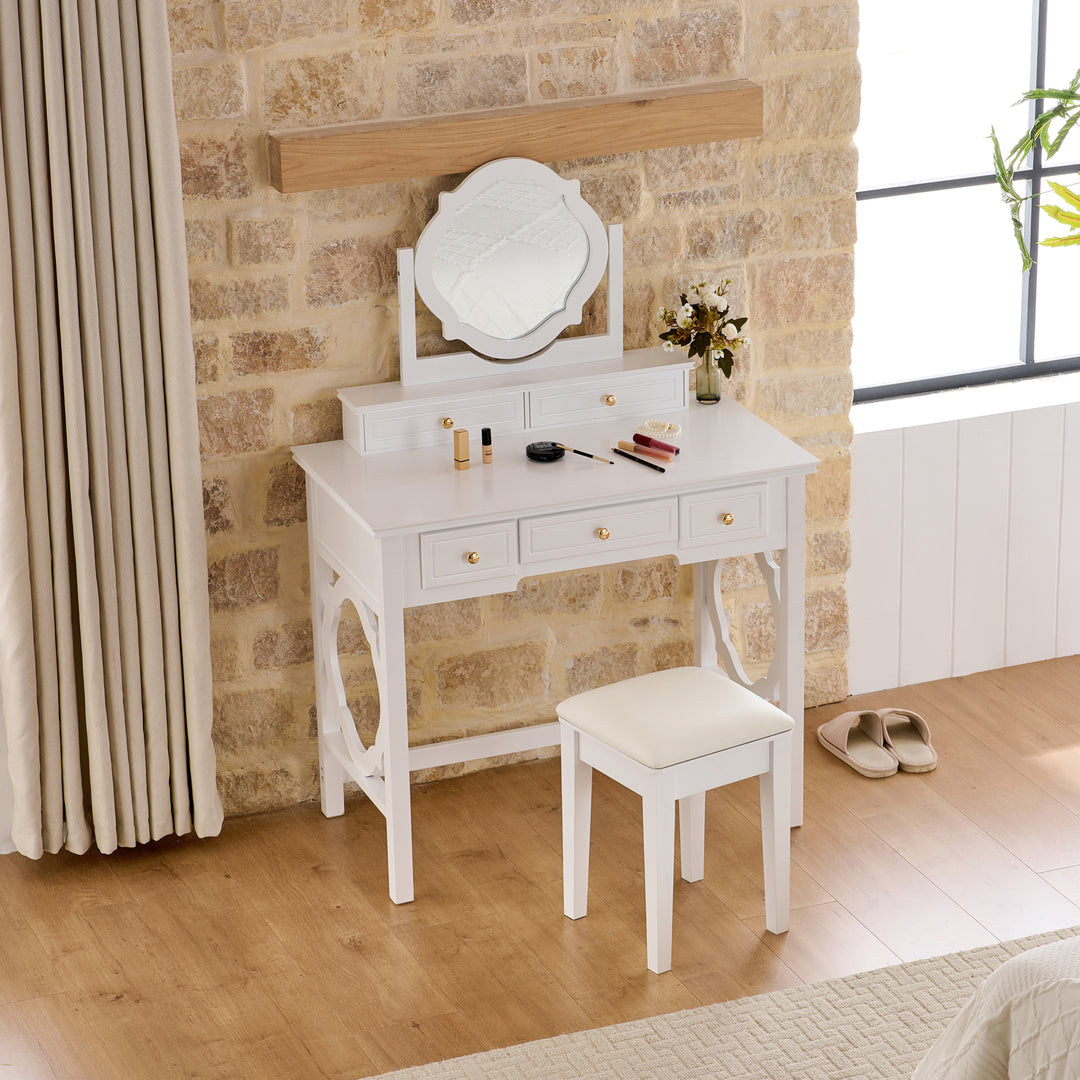 Compact Makeup Vanity Table with Reversible Mirror