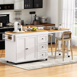Load image into Gallery viewer, 74.8&#39; White Kitchen Island Extendable Dining Table with 3 Drawers Power Outlet

