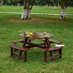 Load image into Gallery viewer, 8 person Outdoor Round Picnic Table with 4 Built-in Benches Umbrella Hole
