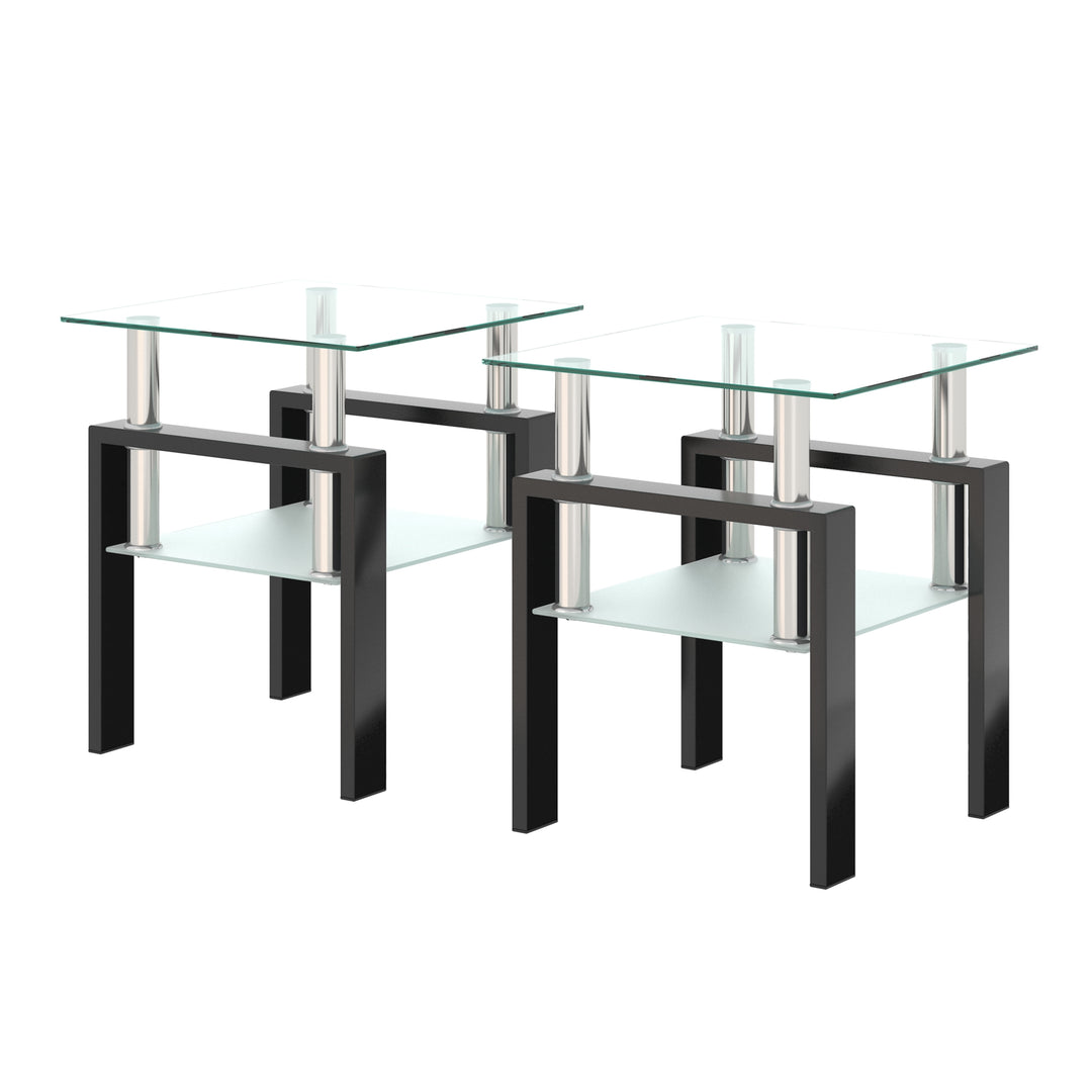 Modern Tempered Glass Tea Coffee End Table Set of 2