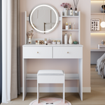Load image into Gallery viewer, 17&#39; Round LED Mirror Vanity Table With Soft Cushion Stool Suit
