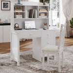 Load image into Gallery viewer, Vintage Executive Desk Upholstered Chair Set with Bookshelf &amp; 4 Drawers
