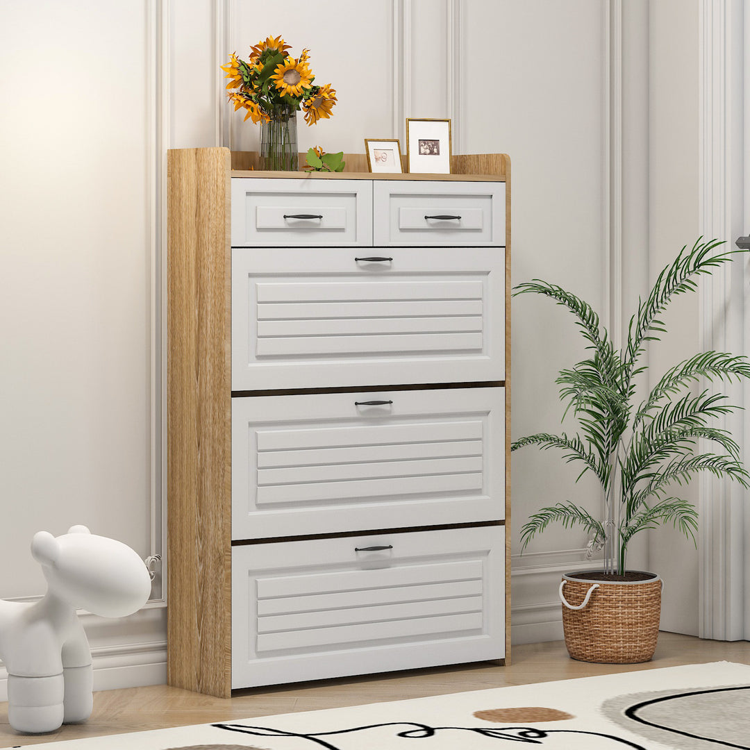 Modern White Oak Shoe Cabinet  With 3 Doors 2 Drawers