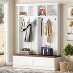 Load image into Gallery viewer, Farmhouse 4-in-1 Hall Tree Versatile White Coat Rack with Bench &amp; 2 Large Drawer
