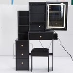 Load image into Gallery viewer, 29.2&#39; Small Size Left Bedside Cabinet Vanity Table With Cushioned Stool
