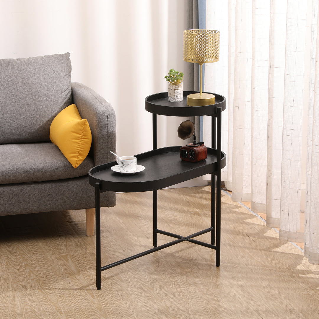2-Tier Black Side Table with Storage Sofa Table