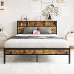 Load image into Gallery viewer, Queen Metal Platform  Bed Frame with Storage Headboard Charging Station

