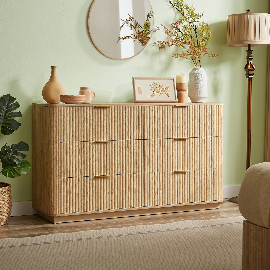 55'' Wide Modern Curved wave Design 6 Drawers Dresser