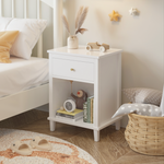 Load image into Gallery viewer, 26.77&#39;&#39;H White+Golden handle Wooden Nightstand
