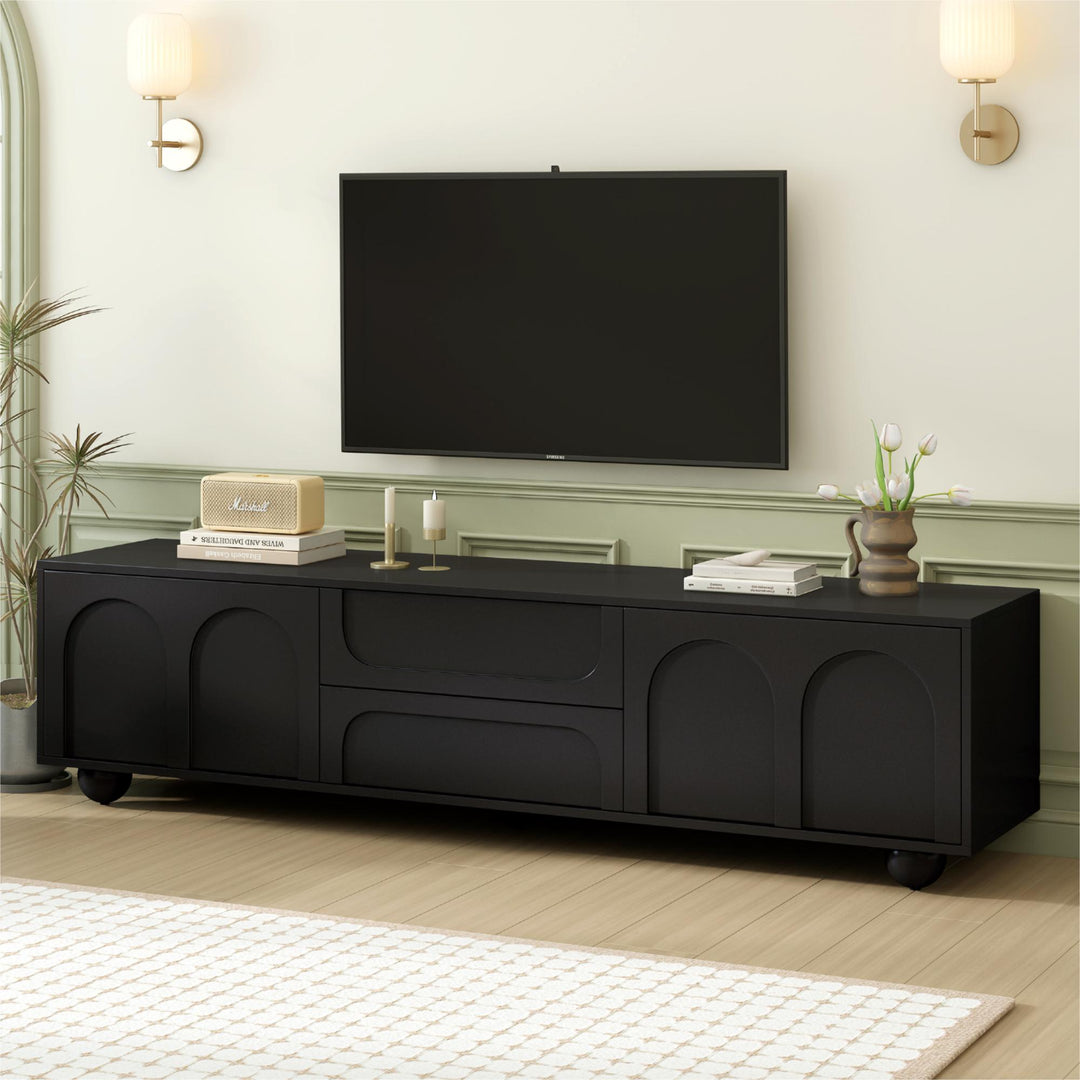 Cream Style Black TV Stand with Arched Doors & 2 Drawers for TVs up to 75'