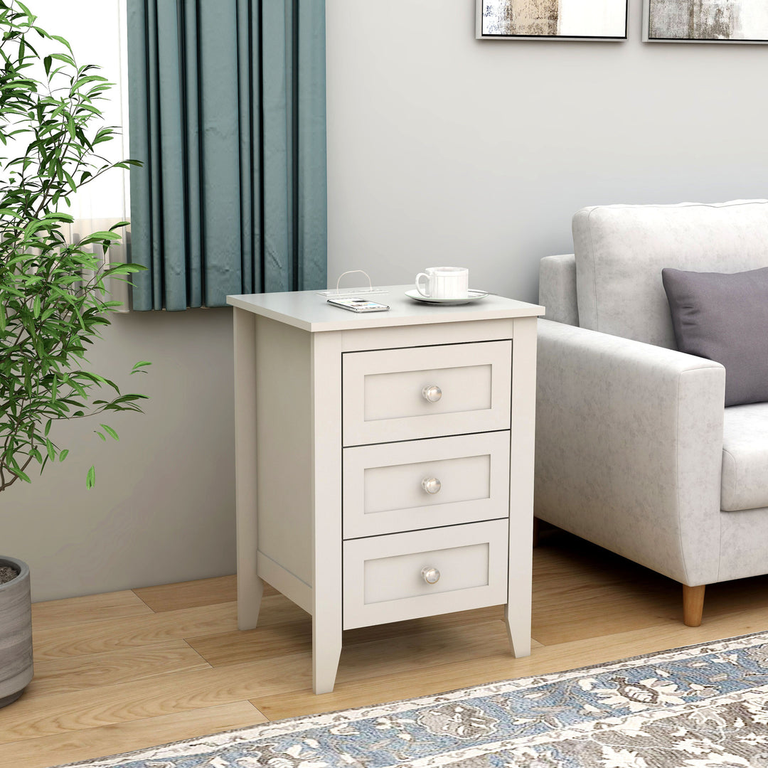 White 3 Drawer Nightstand with Charging Station and USB Ports & Power Outlets