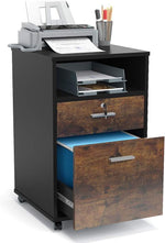 Load image into Gallery viewer, Rustic Brown Rolling Printer Stand with Open Shelf for Home Office

